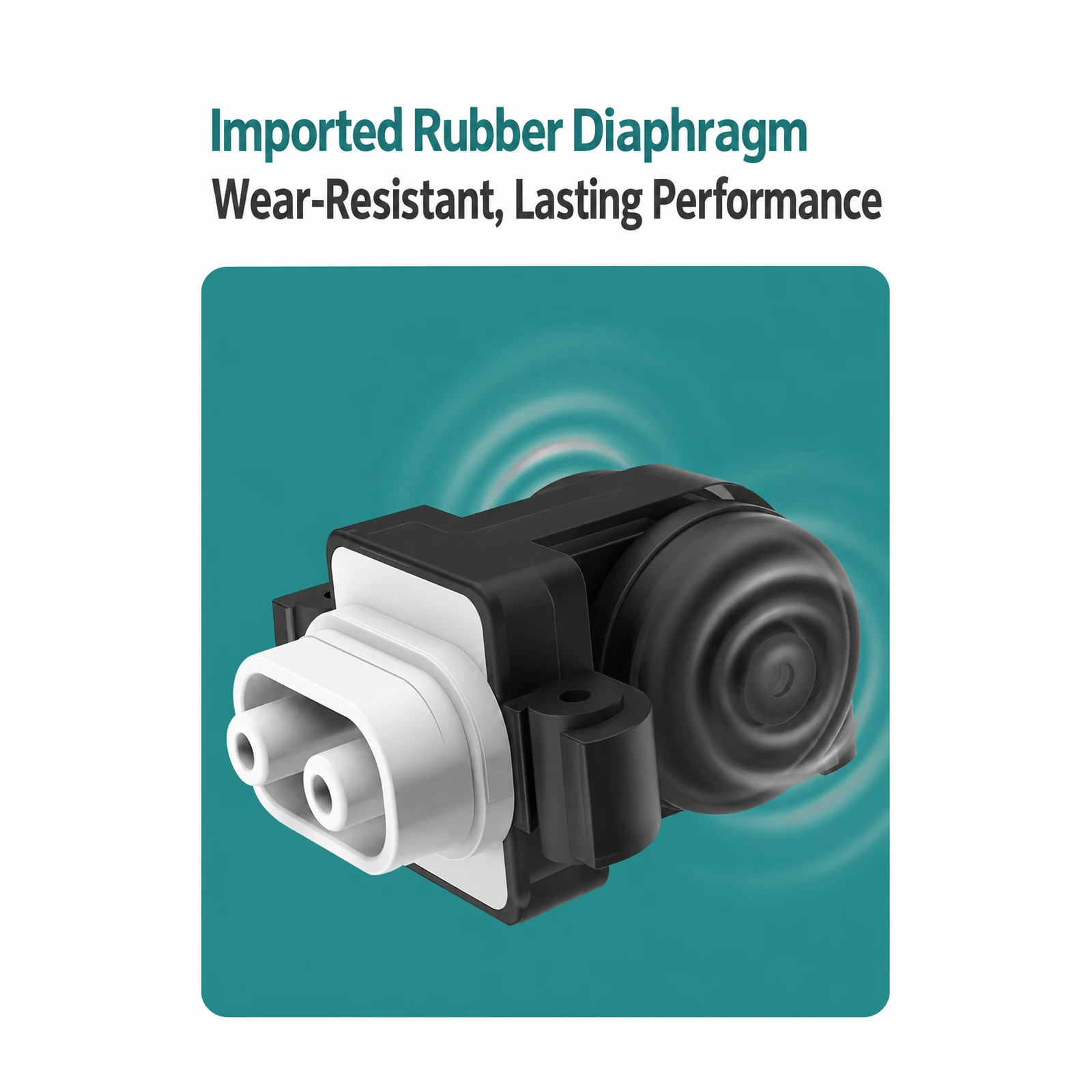 Close-up of the aquarium air pump motor assembly with a black wear-resistant rubber diaphragm