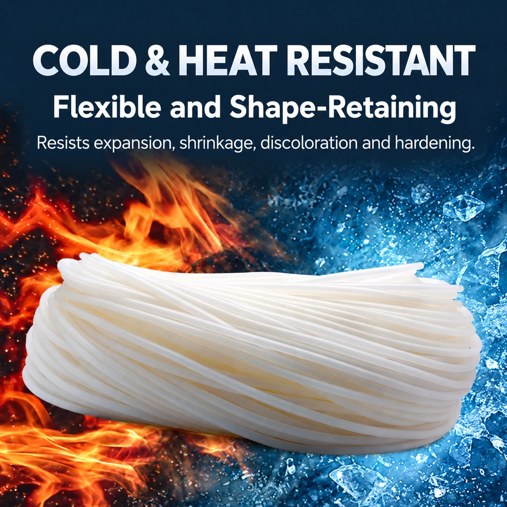 Cold and heat resistance illustration for PVC aquarium airline tubing, emphasizing flexibility and resistance to expansion, shrinkage, discoloration and hardening.