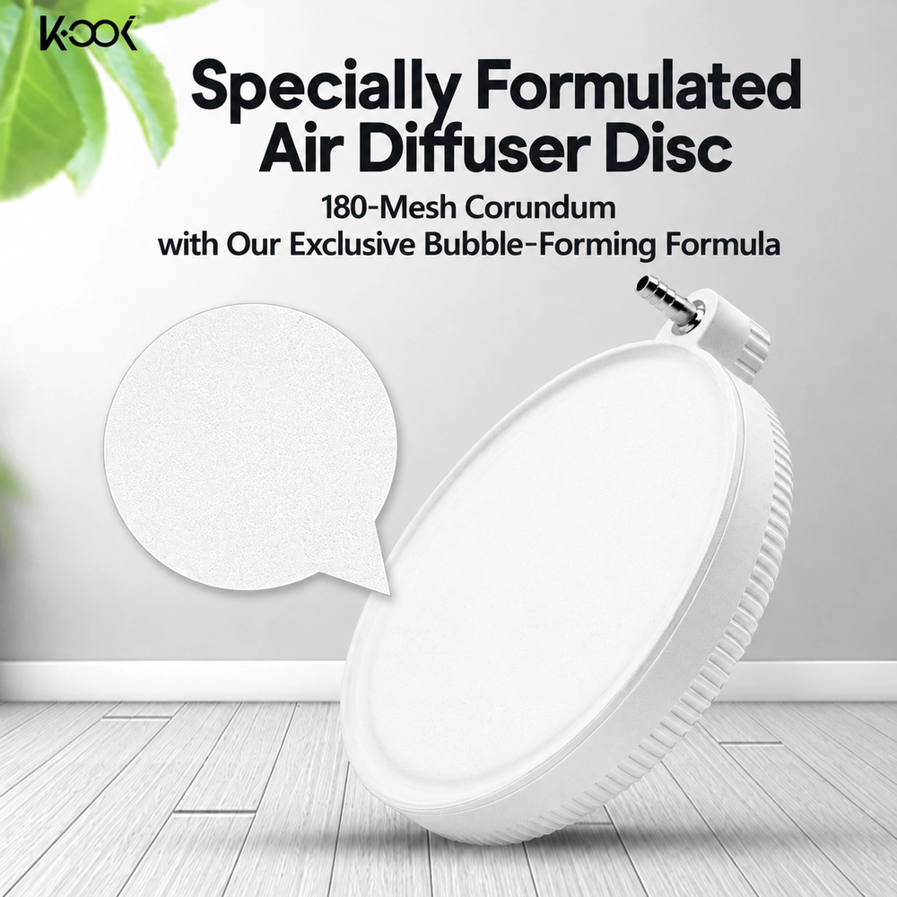 Beluga aquarium air diffuser disc with a magnified view of its white porous surface.