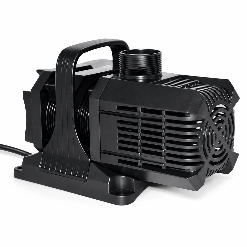 KOOI Honey Badger water pump with a rectangular intake cover, top threaded outlet, carrying handle and mounting base.