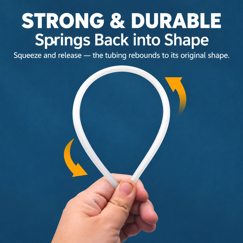 Flexible PVC aquarium airline tubing that springs back into shape after squeezing and release.