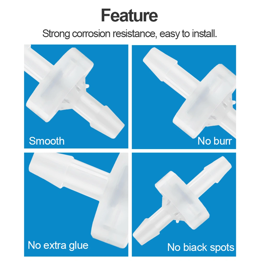 Inline check valve close-ups highlighting a smooth finish, no burrs, no excess glue and no black spots.