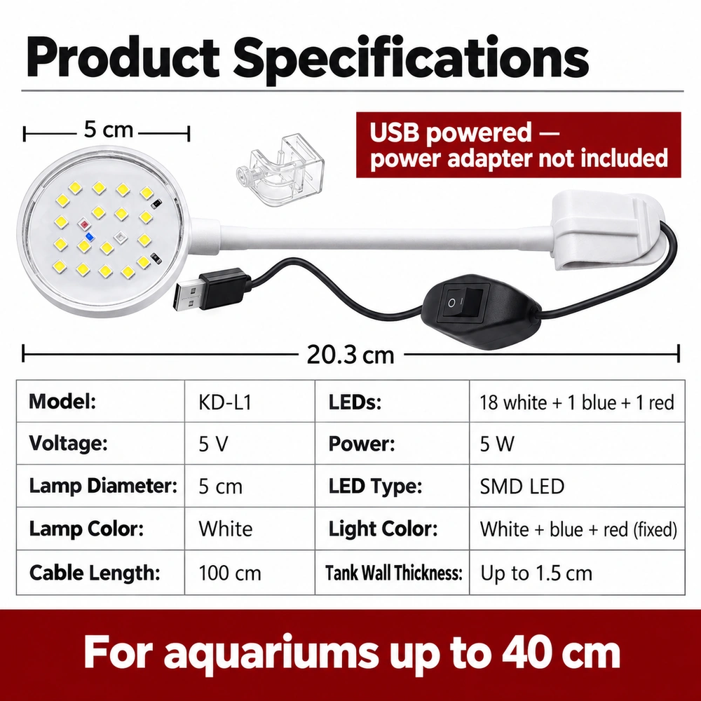 KD-L1 USB Clip-On LED Aquarium Light