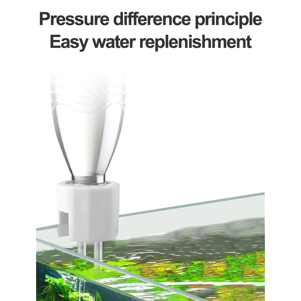 BSQ-B aquarium water replenisher illustration explaining bottle-fed water top-off using pressure difference.
