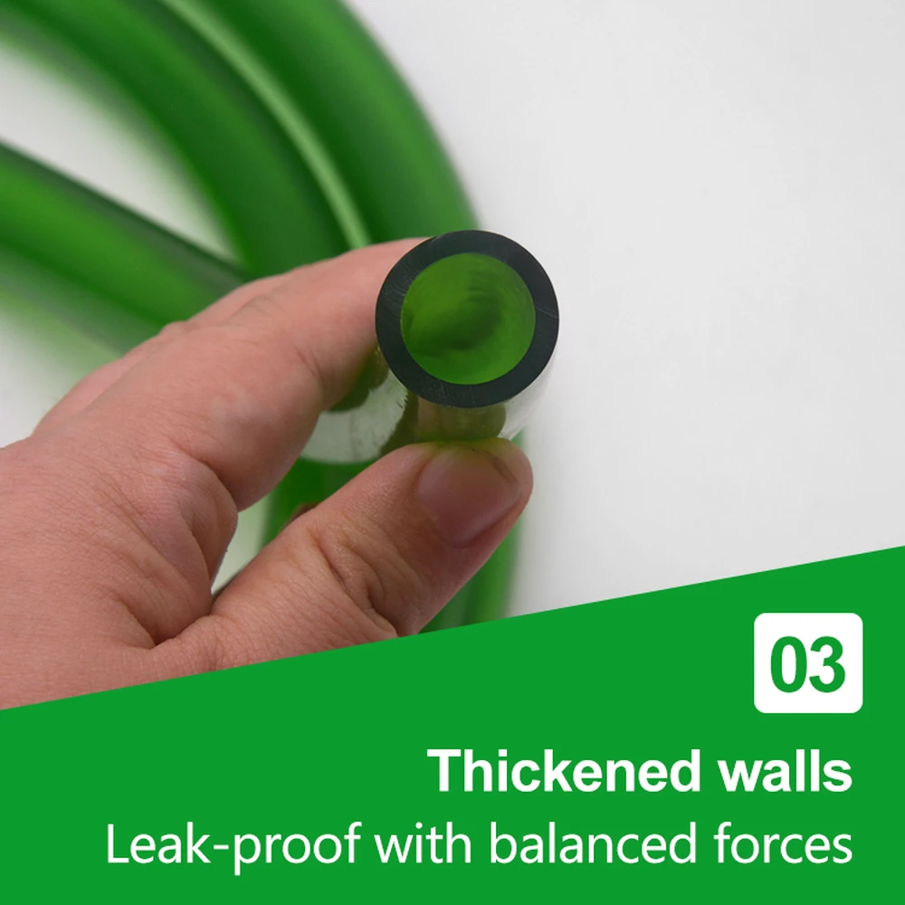 Green PVC aquarium water hose cross-section close-up showing the bore and wall thickness.