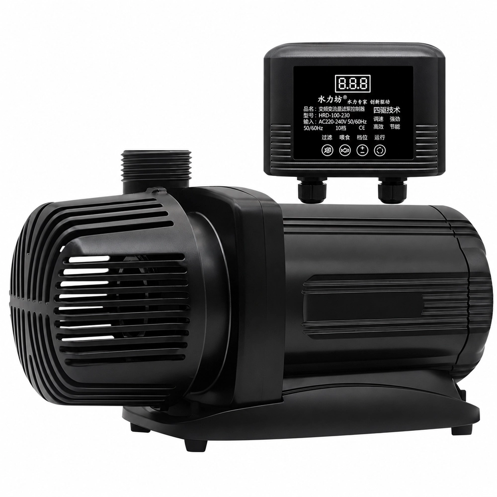 KOOI Small Mouth high-head water pump with an external digital controller, front intake cover and top threaded connection