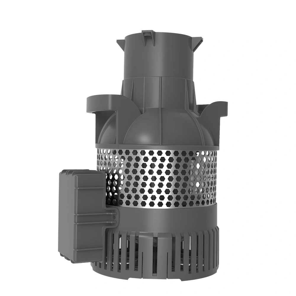 KOOI Tank axial-flow water pump with a grey housing, perforated guard, lower intake grille and side enclosure.