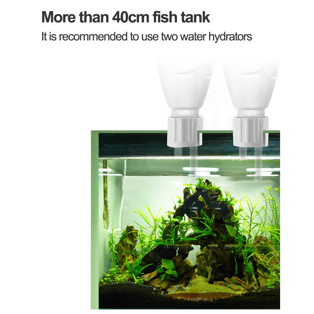 BSQ-B aquarium water replenisher guide recommending two bottle-fed units for fish tanks over 40 cm.