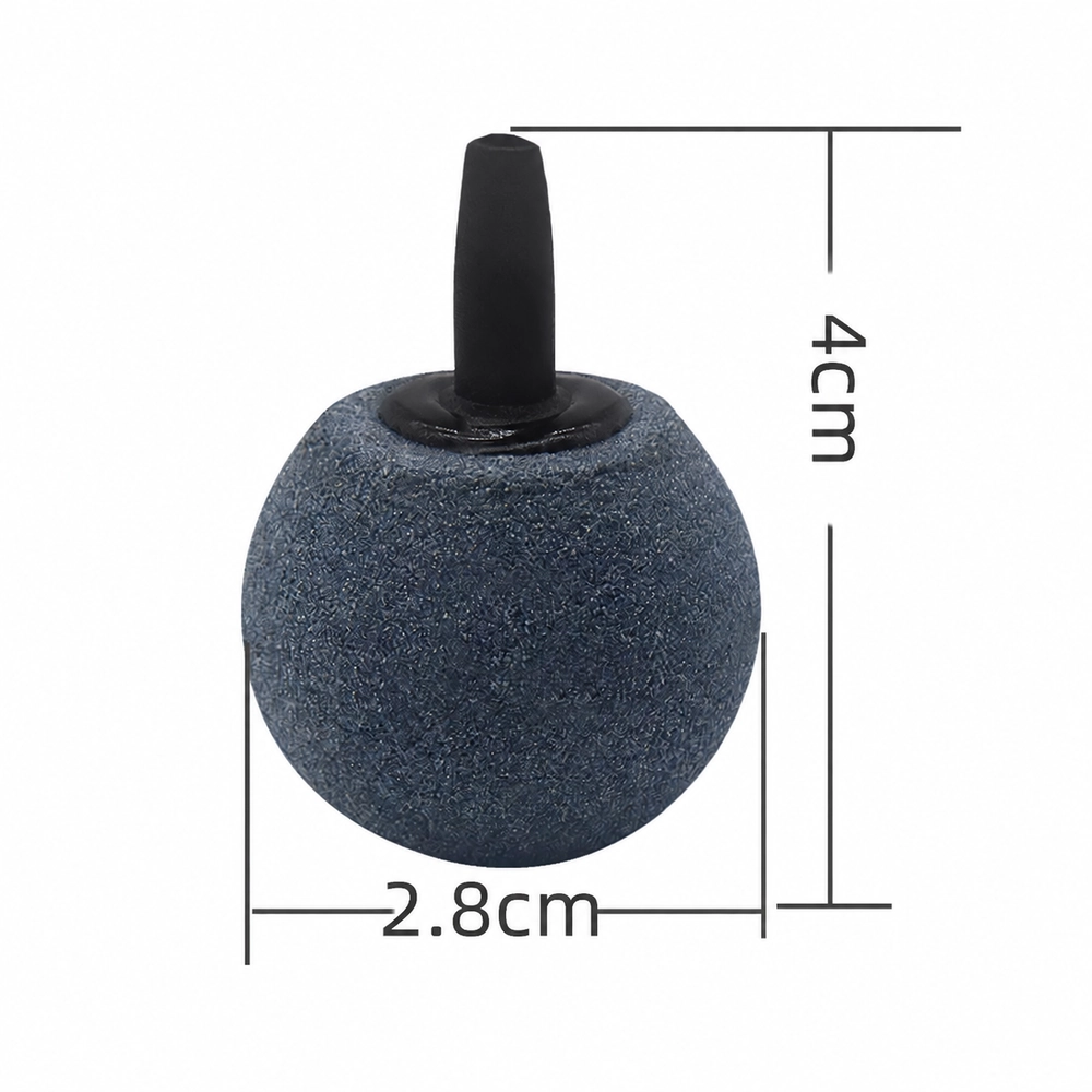 28 mm spherical aquarium air stone dimension diagram showing a total height of 40 mm including the connector.