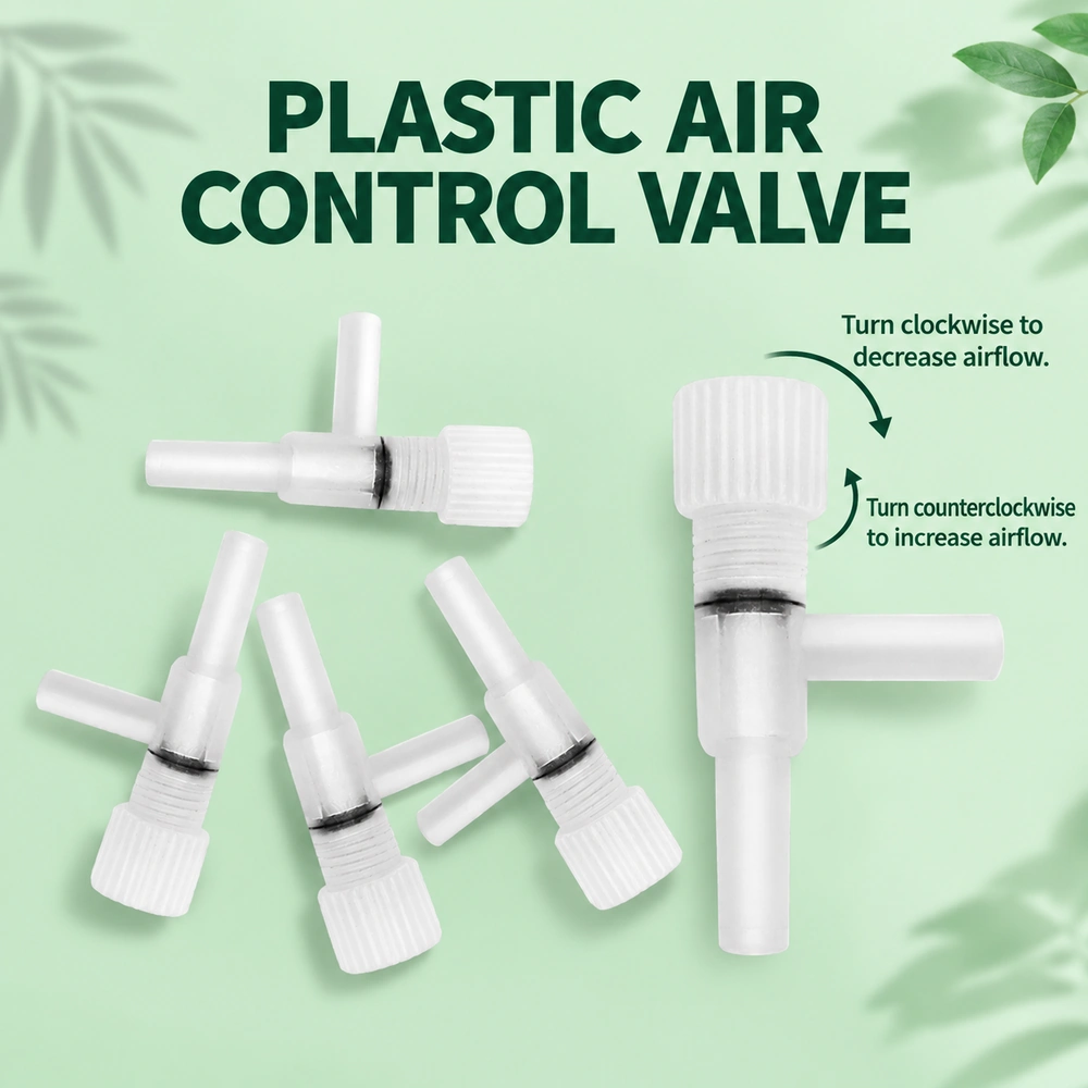 pj-0051 aquarium air control valve adjustment guide: turn clockwise to decrease airflow and counterclockwise to increase it.