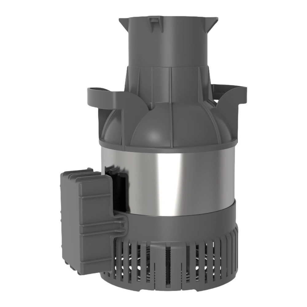 KOOI Chubby axial-flow water pump with a grey housing, silver-coloured centre section, lower intake grille and side enclosure.