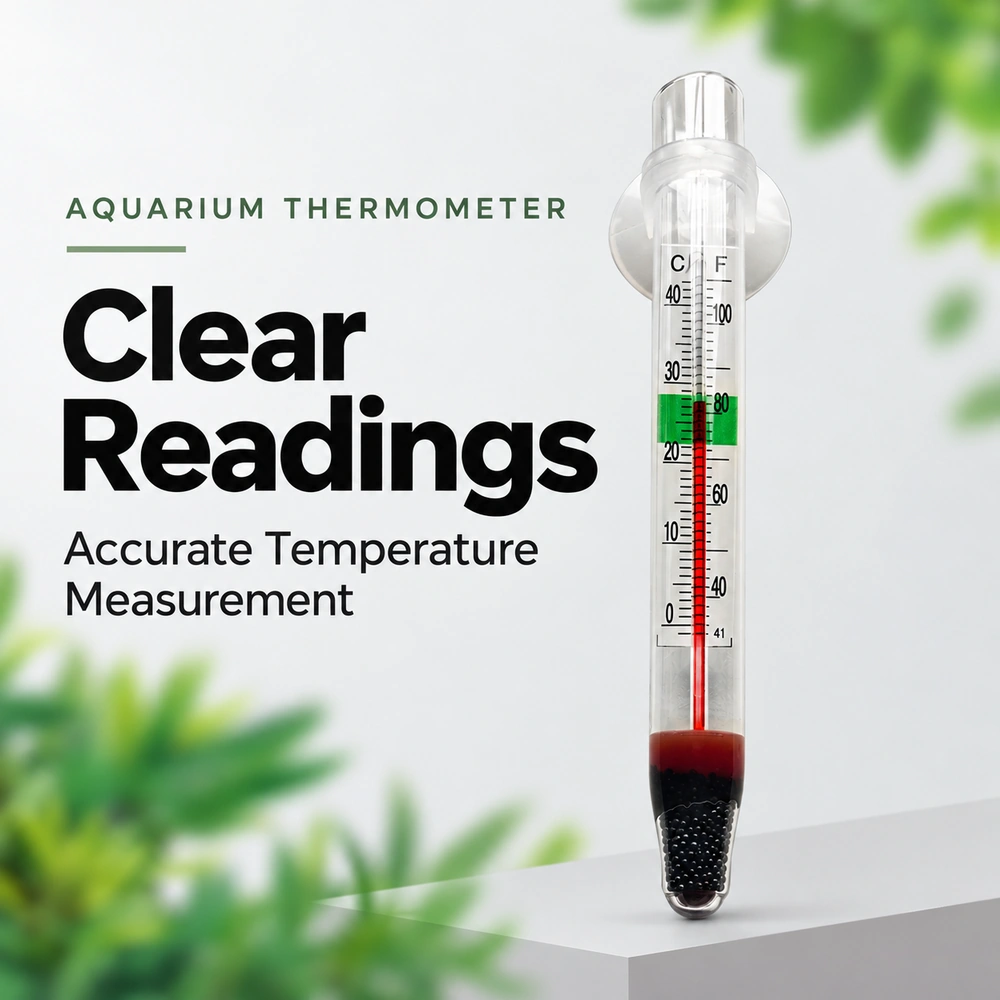 WDJ-01 glass aquarium thermometer for clear, accurate water temperature readings in Celsius and Fahrenheit.