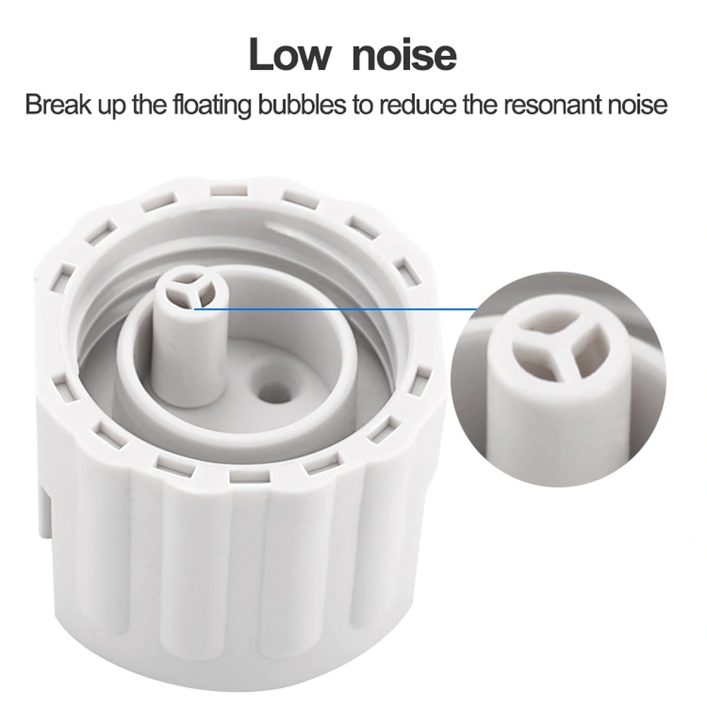 BSQ-B aquarium water replenisher outlet close-up highlighting the divided opening designed to break up bubbles and reduce resonance noise.