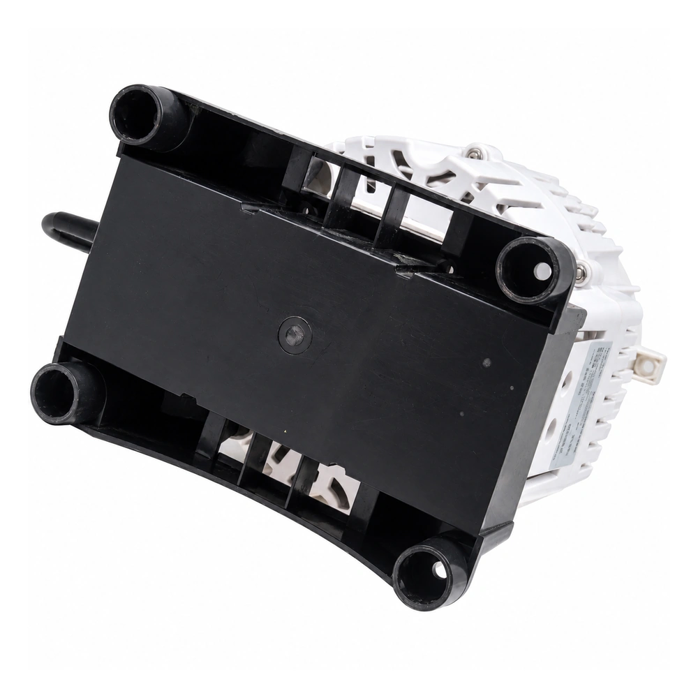 Underside view of the Big White axial-flow water pump showing the black mounting base and four mounting holes.