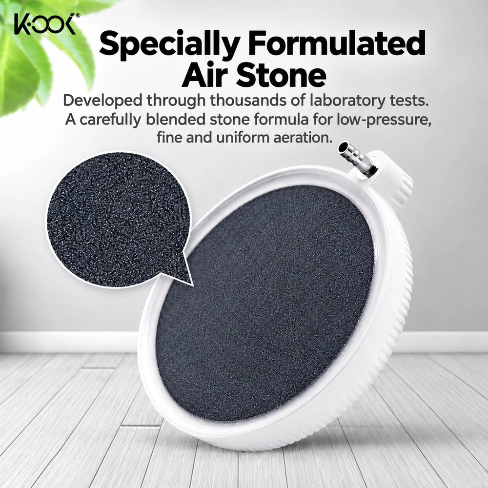 Beluga aquarium air diffuser disc with a magnified view of its porous stone surface.