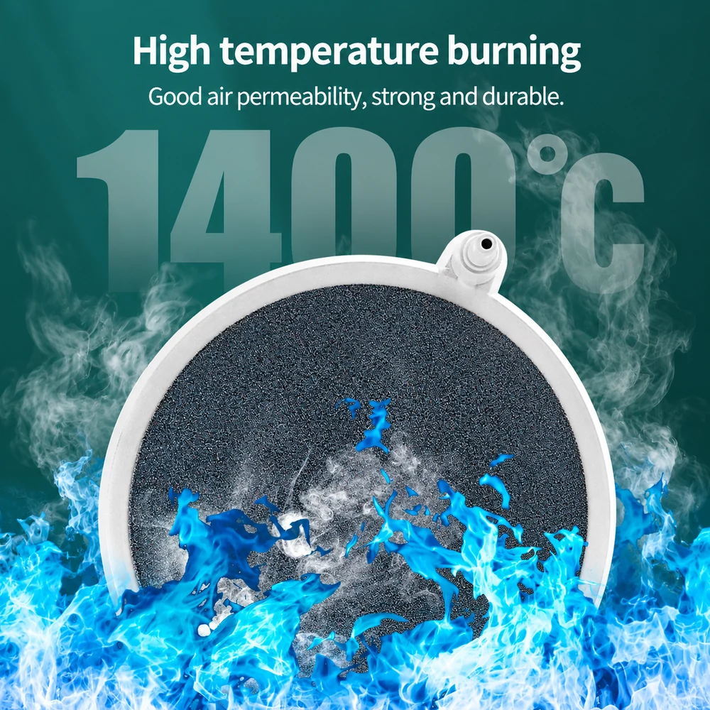 KOOI Blue Whale aquarium air stone disc with a 1,400°C sintering illustration.