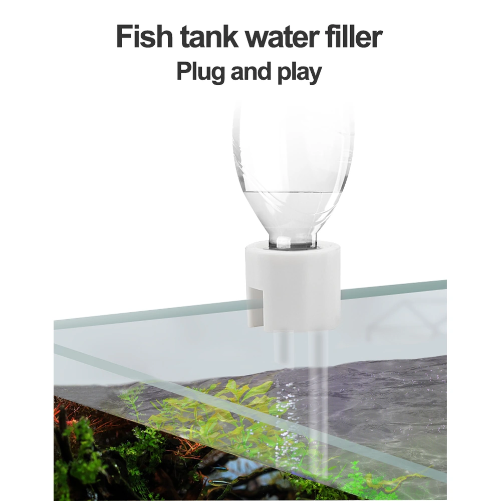 KOOI BSQ-B automatic aquarium water replenisher mounted on the tank rim with an inverted water bottle and tubes extending into the water.